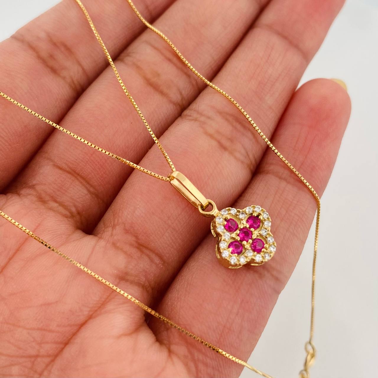 Set Cadena Veneciana + Dije Trebol / 2.15 g / 45 cm Oro Amarillo 18K