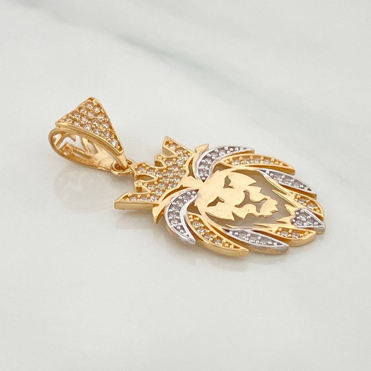 Dije León 3.2 g / 3.5 cm Dos Oros Amarillo Blanco 18K