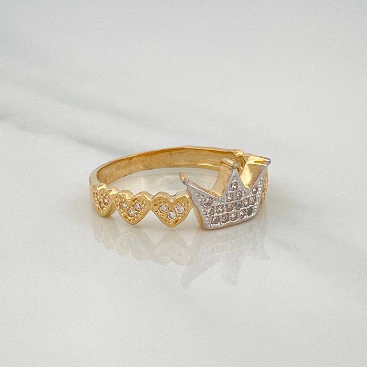 Anillo Corona Corazones 2.85g / T7 1/2 Dos Oros Amarillo Blanco 18K