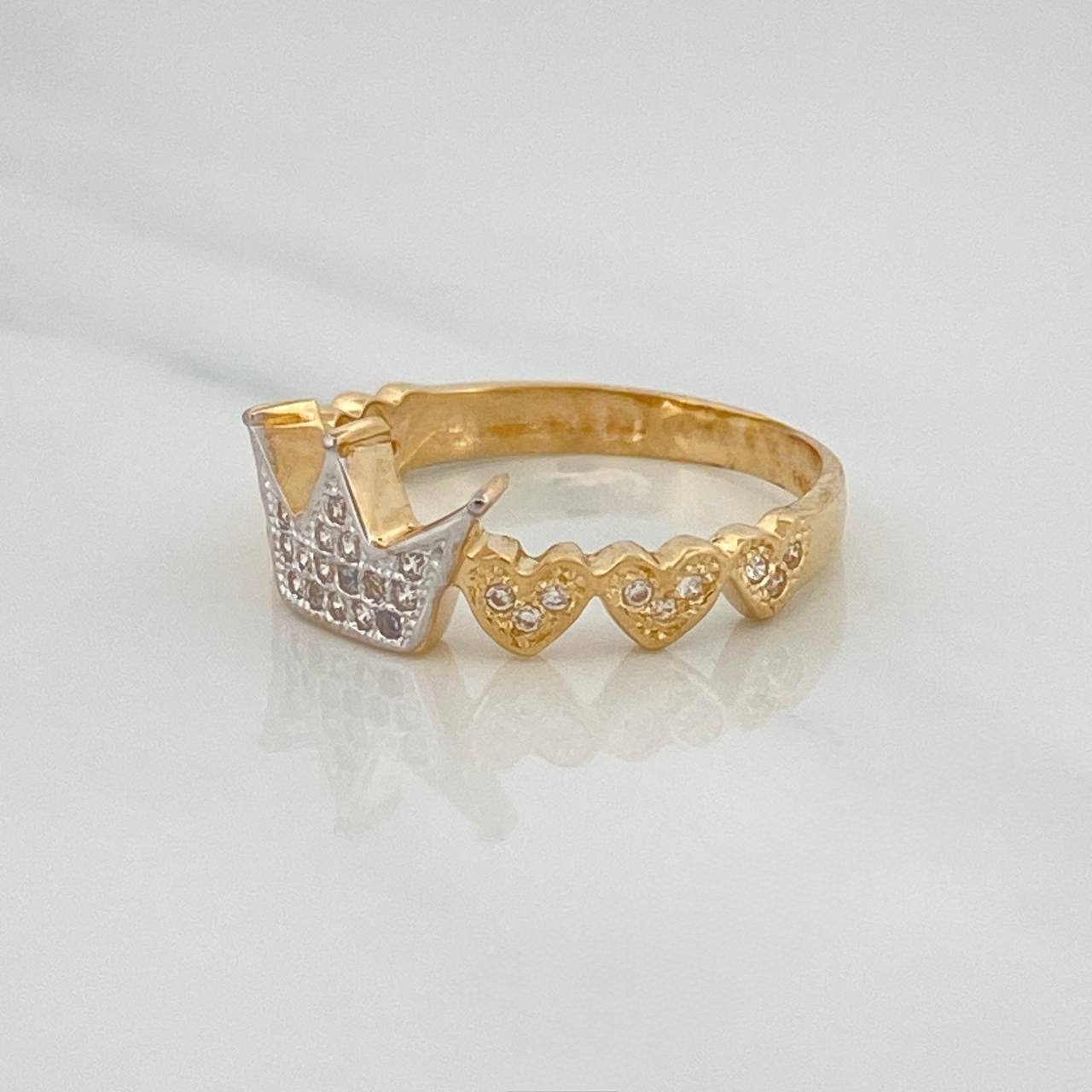 Anillo Corona Corazones 2.85g / T7 1/2 Dos Oros Amarillo Blanco 18K