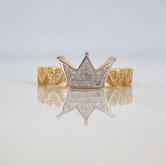 Anillo Corona corazones 2.75g / T6 3/4 Dos Oros Amarillo Blanco 18K