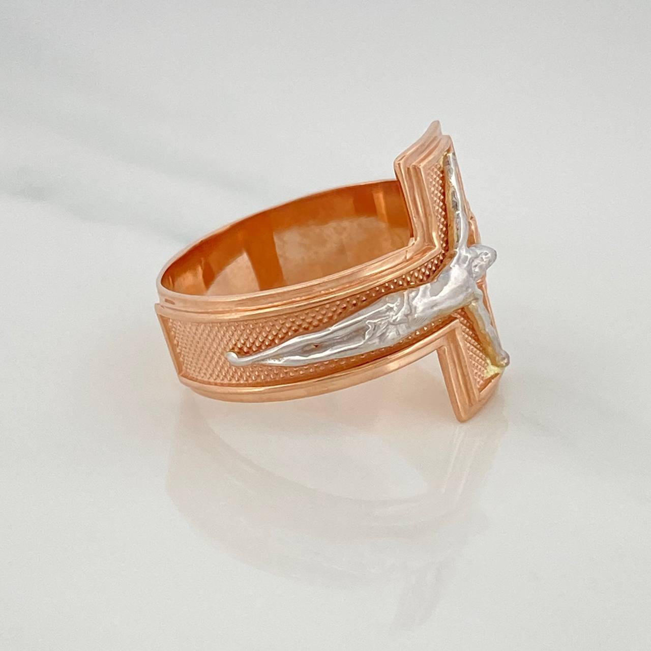Anillo Cruz Cristo 8 g / T10 1/2 Dos Oros Blanco Rosa 18K