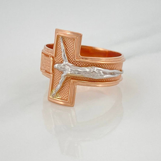 Anillo Cruz Cristo 8 g / T10 1/2 Dos Oros Blanco Rosa 18K