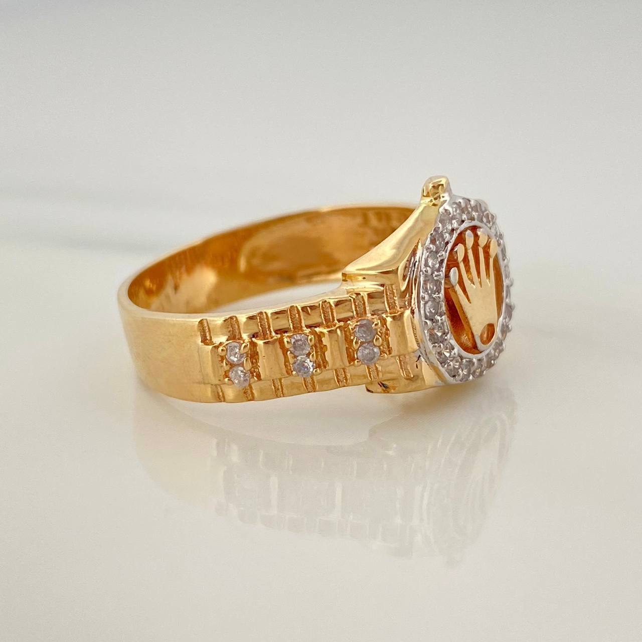 Anillo Correa Corona 5.9 g / T8 3/4 Dos Oros Amarillo Blanco 18K