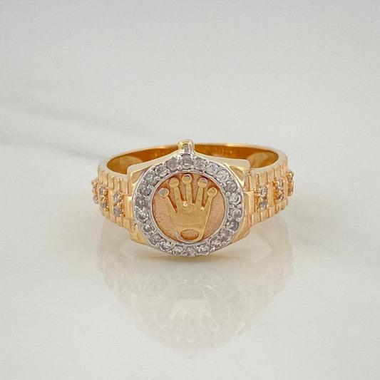 Anillo Correa Corona 5.9 g / T8 3/4 Dos Oros Amarillo Blanco 18K