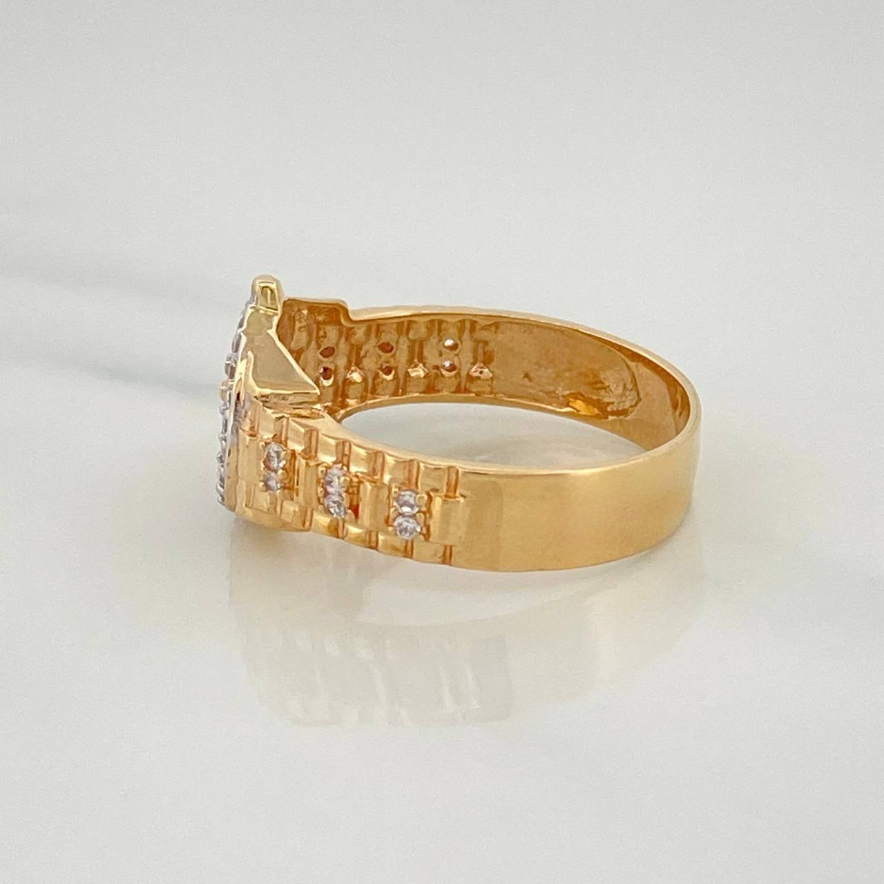 Anillo Correa Corona 5.9 g / T8 3/4 Dos Oros Amarillo Blanco 18K