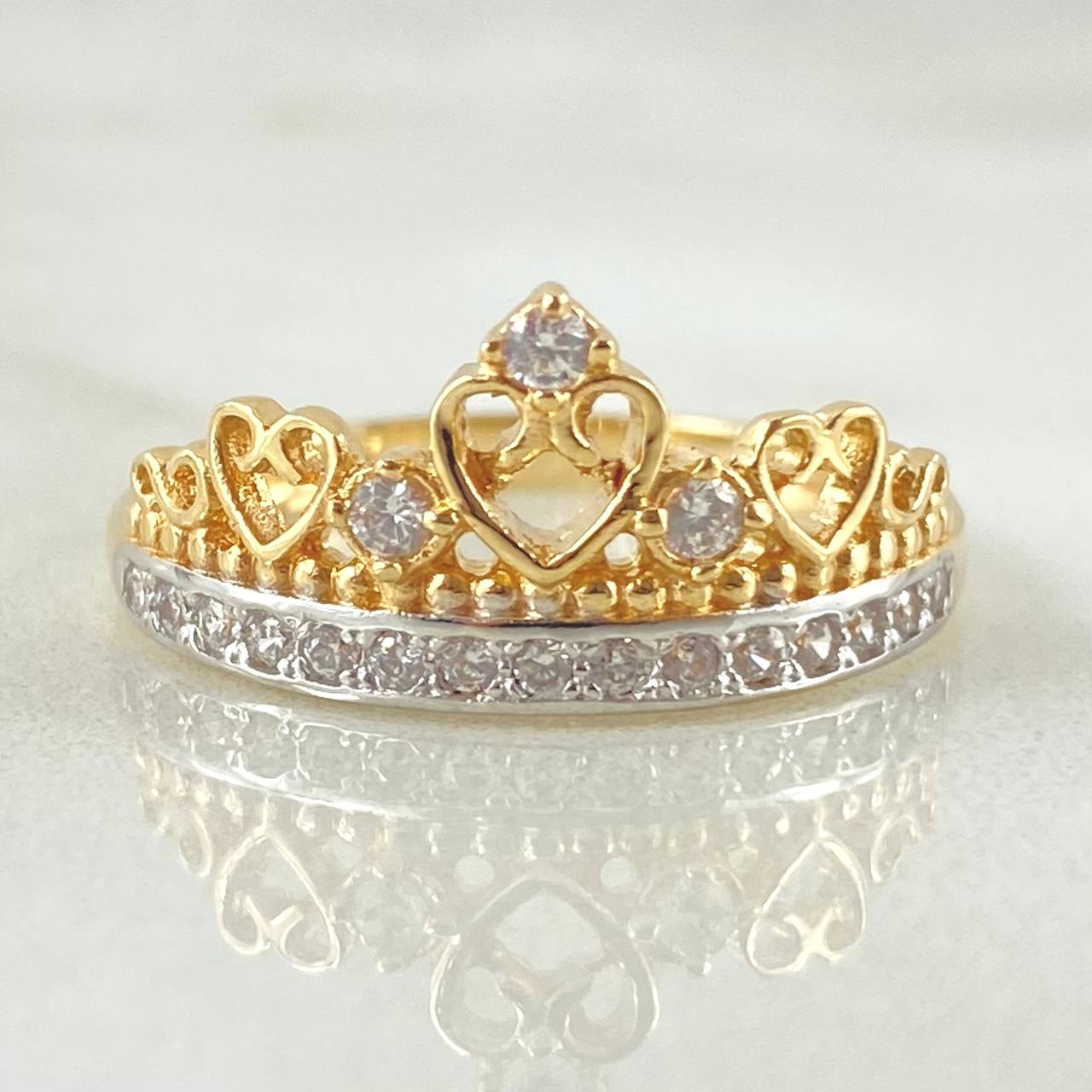 Anillo Corona Corazones 2.95gr / T7 / Oro Amarillo 18K*