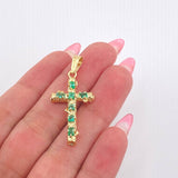 Dije Cruz Tronco Esmeraldas 2.1 Qts 5gr / 5.2cm / Oro Amarillo 18K ©