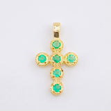 Dije Crúz Mini Aros Esmeraldas 26pts 1.15gr / 2cm / Oro Amarillo 18K ©