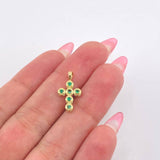 Dije Cruz Mini Aros Esmeraldas 25pts 1.15gr / 1.8cm / Oro Amarillo 18K