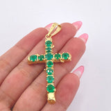 Dije Crúz Tronco Esmeraldas 2.1 Qts 7.4gr / 6cm / Oro Amarillo 18K ©