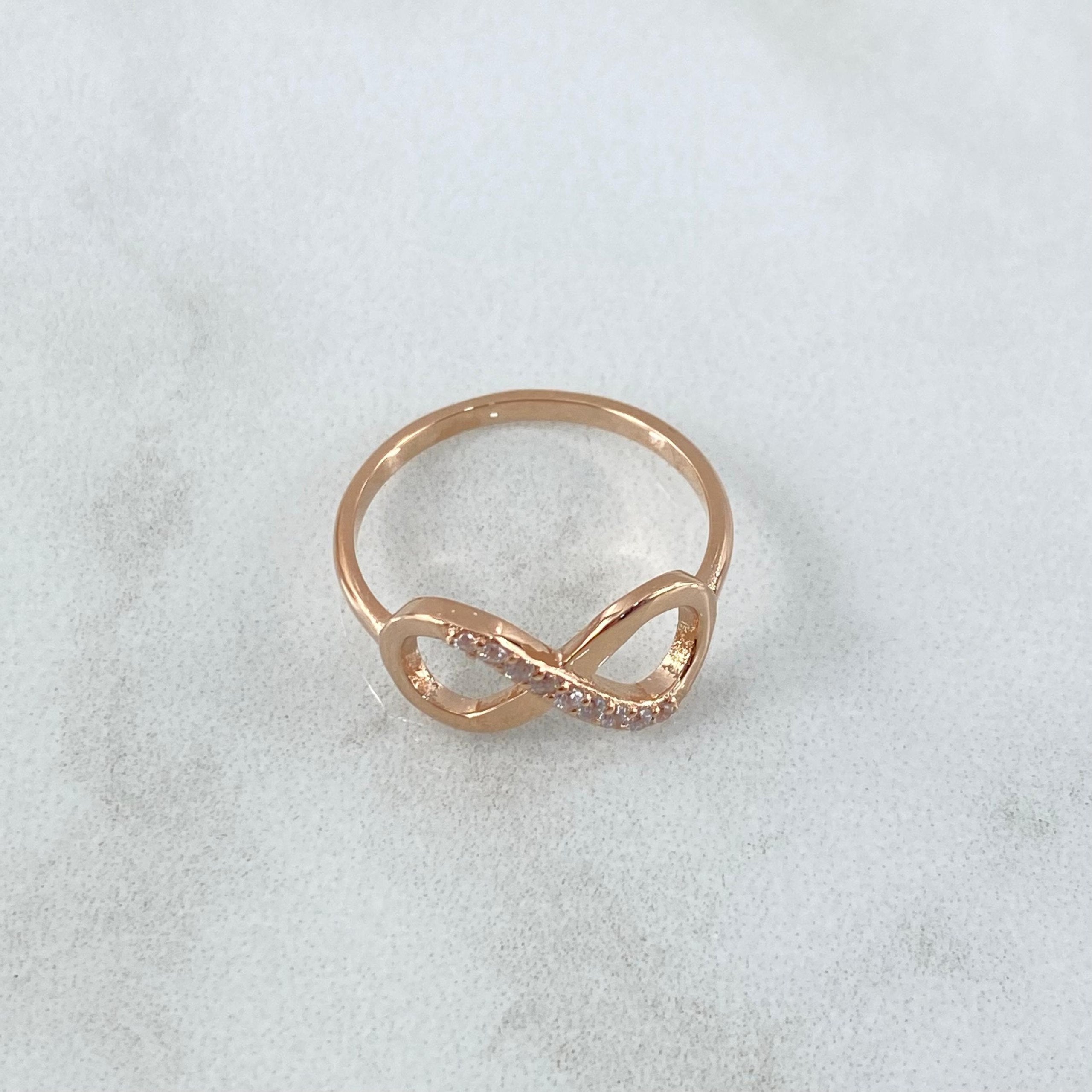 Fabricacion Bajo Pedido Anillo Infinito 4gr / Circones Blancos Oro Rosa 18K