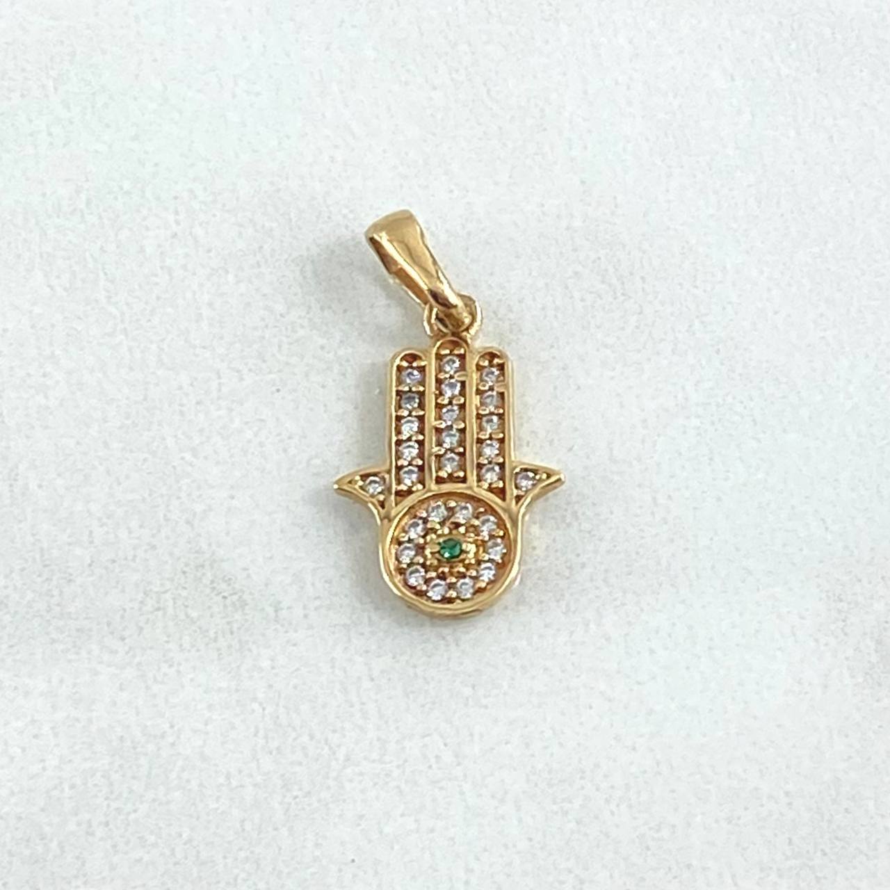 Dije Mano Hamsa 1.35gr / 2.2cm / Circones Blancos Verde Oro Amarillo 18K