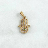 Dije Mano Hamsa 1.35gr / 2.2cm / Circones Blancos Verde Oro Amarillo 18K
