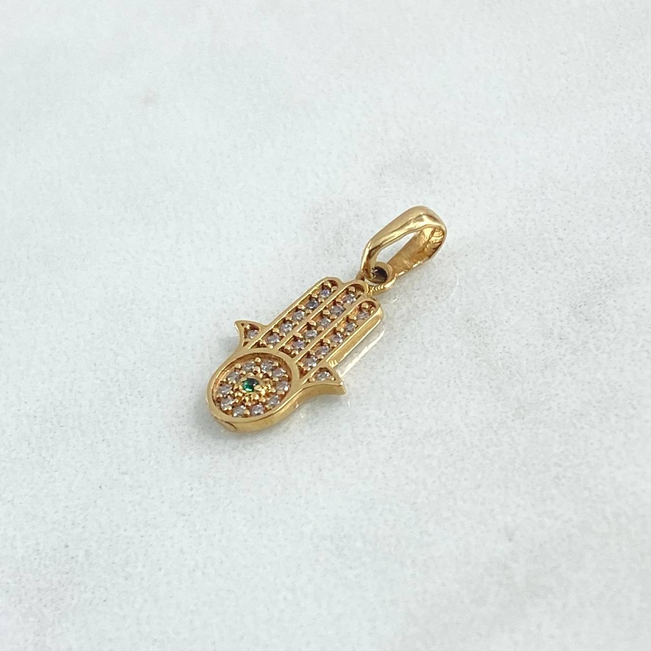 Dije Mano Hamsa 1.35gr / 2.2cm / Circones Blancos Verde Oro Amarillo 18K