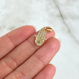 Dije Mano Hamsa 1.35gr / 2.2cm / Circones Blancos Verde Oro Amarillo 18K