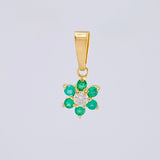 Dije Flor Driada Diamante 8pts Esmeraldas 9pts 0.75gr / 1.6cm / Oro Amarillo 18K