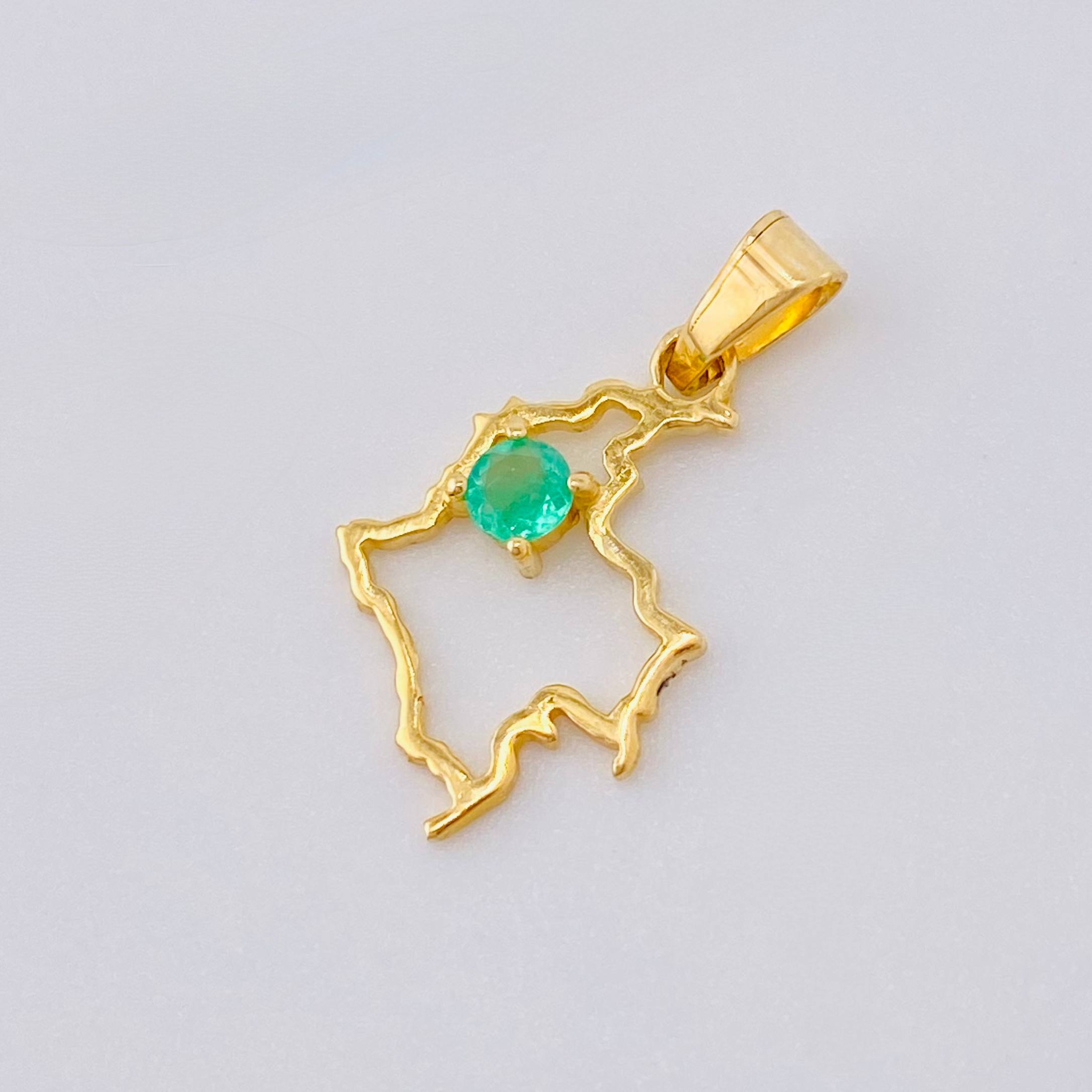 Dije Mapa De Colombia Esmeralda 11Pts 0.75 g / 2.1 cm Oro Amarillo 18K