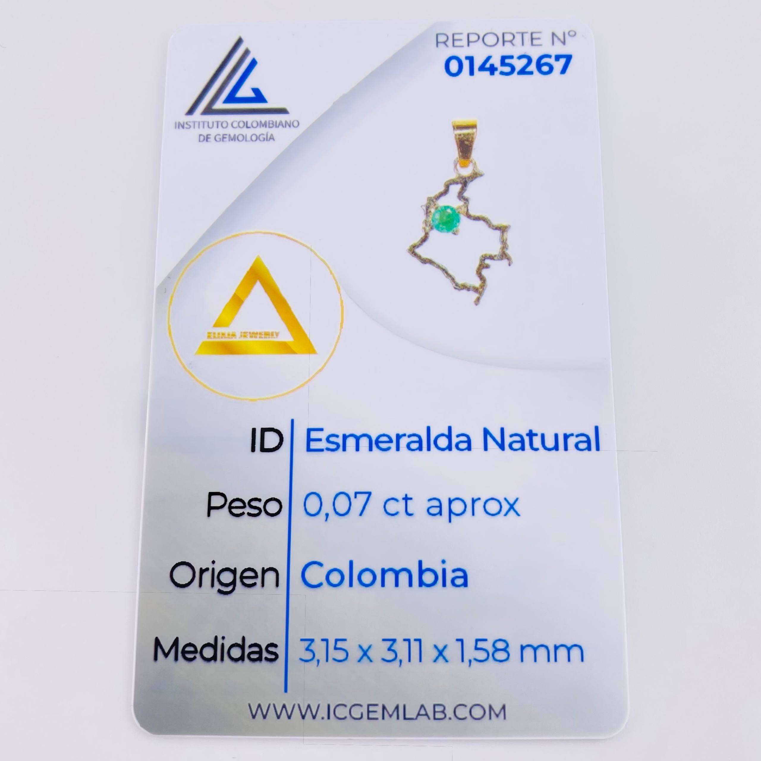 Dije Mapa De Colombia Esmeralda 7pts 0.75gr / 2.1cm / Oro Amarillo 18K ©