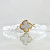 Pulsera Blanca Herraje Trébol VCyA 1gr / Diamantado Oro Amarillo 18K