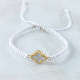 Pulsera Blanca Herraje Trébol VCyA 1gr / Diamantado Oro Amarillo 18K