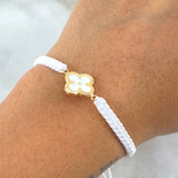 Pulsera Blanca Herraje Trébol VCyA 1gr / Diamantado Oro Amarillo 18K
