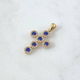 Dije Cruz Tupida 2.05gr / 2.8cm / Circones Blancos Azules Oro Amarillo 18K