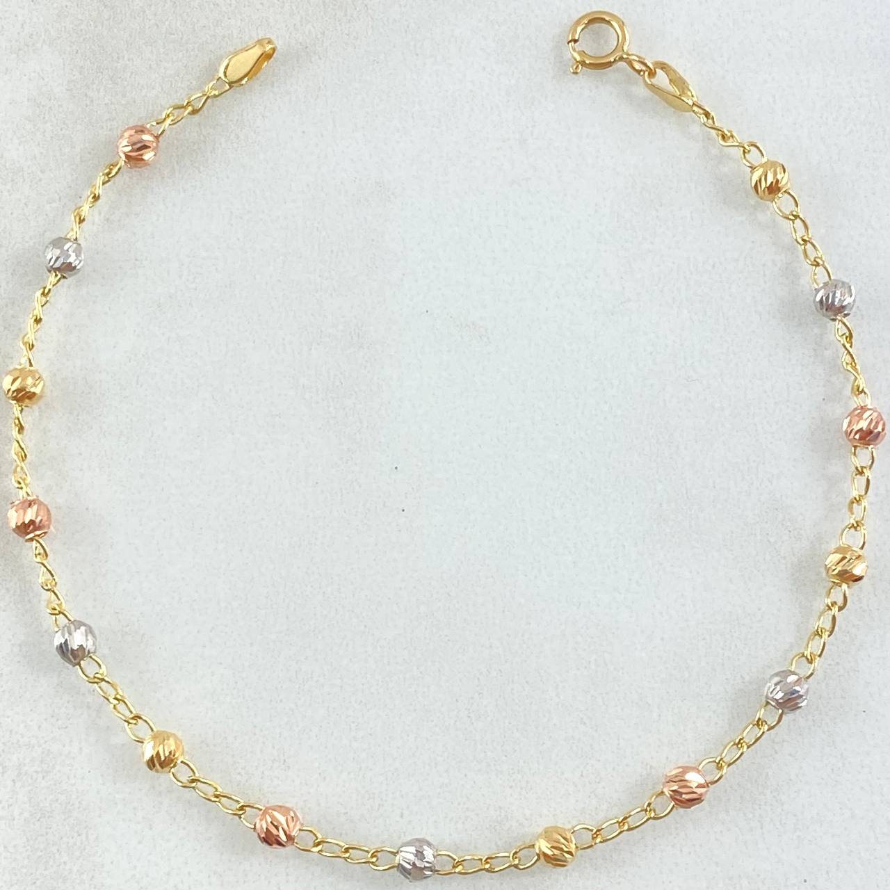 Pulso Espiga Militar 2.2gr / 18cm / 3mm Diamantado Tres Oros 18K ©