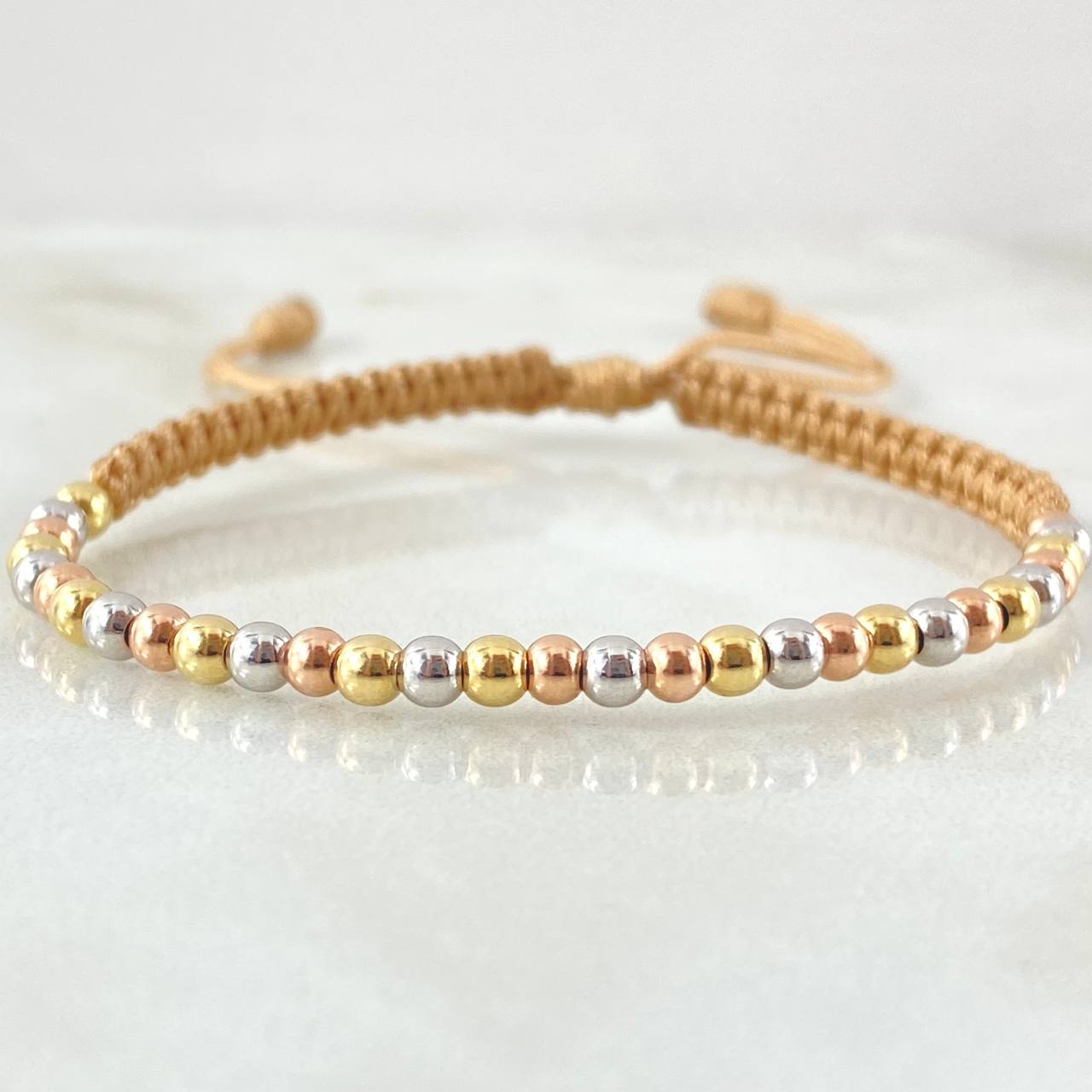 Pulsera Café Bolas Lisas 1.5gr / Tres Oros 18K ©