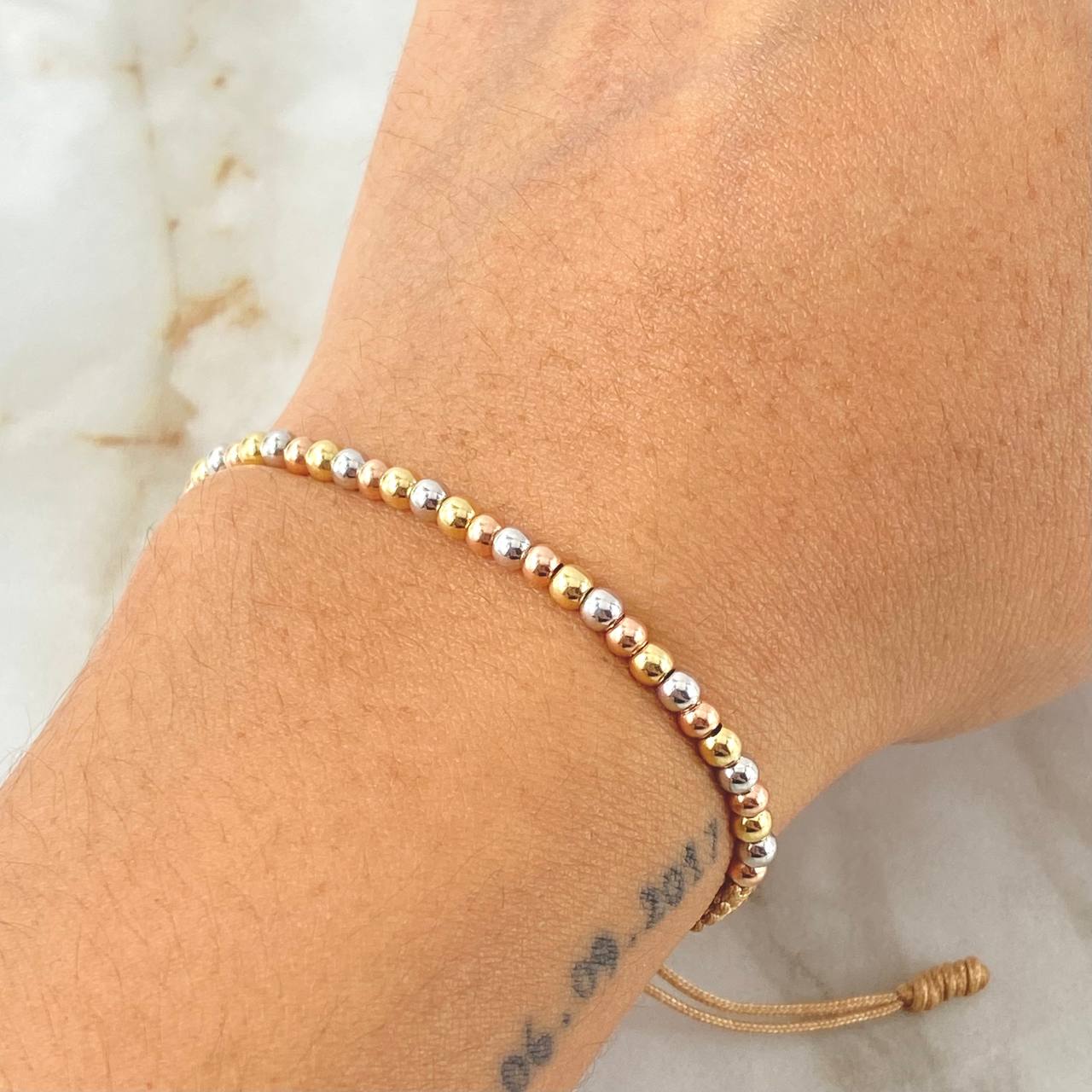 Pulsera Café Bolas Lisas 1.5gr / Tres Oros 18K ©