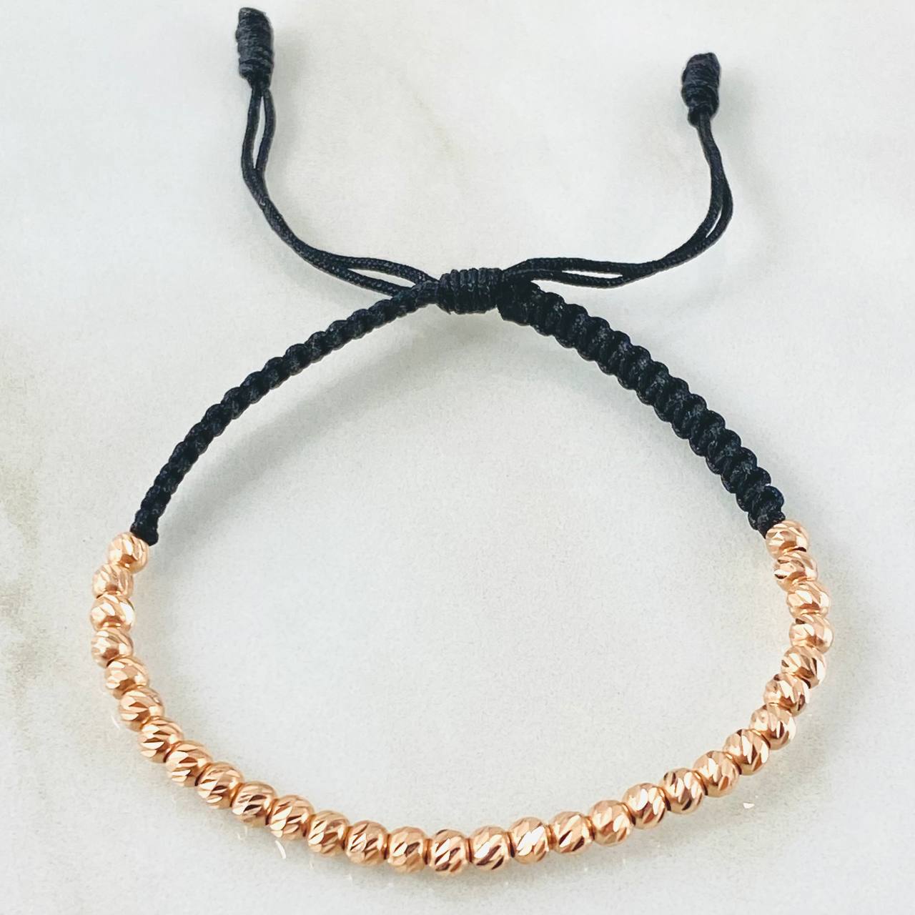 Pulsera Negra Bolas Diamantadas 1.8gr / Oro Rosa 18K ©