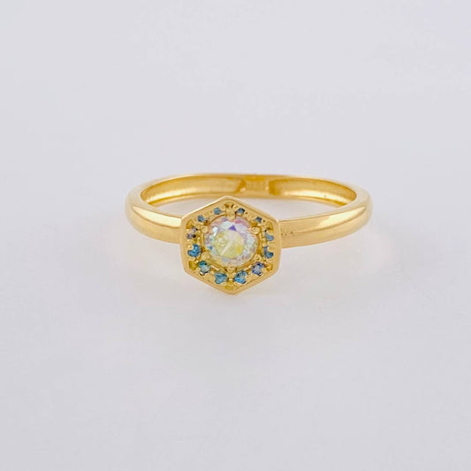 Anillo Halo Hexagonal 2 g / T7 Oro Amarillo 18K