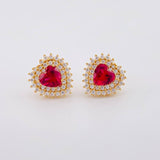 Topos Set Corazón Halo Tupido 6.8g / 13.2mm Oro Amarillo 18K