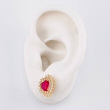 Topos Set Corazón Halo Tupido 6.8g / 13.2mm Oro Amarillo 18K