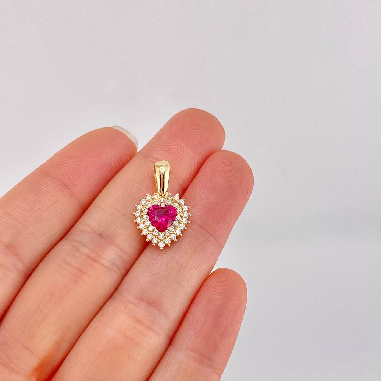 Topos Set Corazón Halo Tupido 6.8g / 13.2mm Oro Amarillo 18K