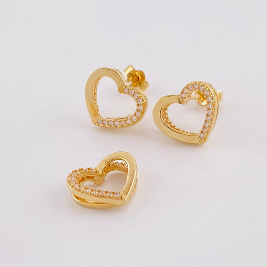 Topos Set Silueta Corazón Doble 4.3g / 11.05mm Oro Amarillo 18K