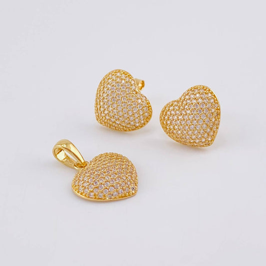 Topos Set Corazón Tupido 5.25g / 12.7mm Oro Amarillo 18K