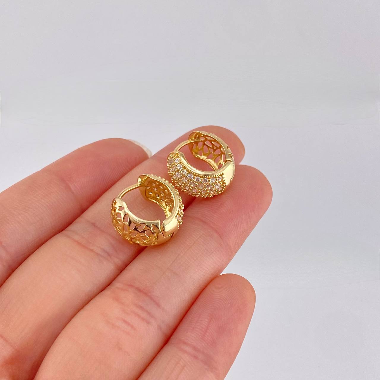 Candongas Carril Tupido Floral 5.6g / 1.4cm Oro Amarillo 18K