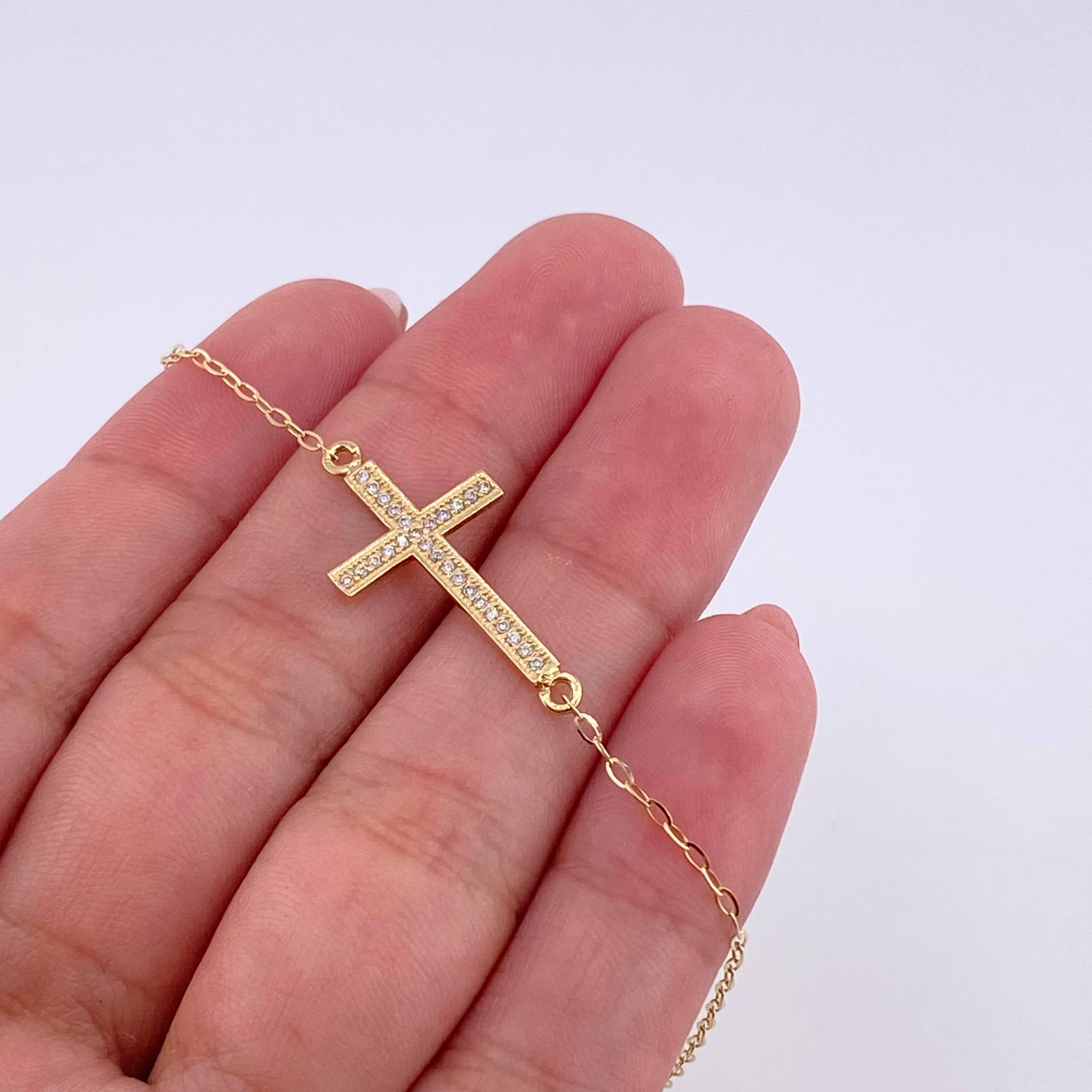 Pulso Aro Seguido Cruz Tupida 2.25g / 22cm / 0.8mm Oro Amarillo 18K