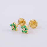 Topos Flor Cinco Petalos Esmeraldas 12pts Diamantes 3pts 1g / 5.2mm Oro Amarillo 18K