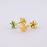 Topos Flor Cinco Petalos Esmeraldas 12pts Diamantes 3pts 1g / 5.2mm Oro Amarillo 18K