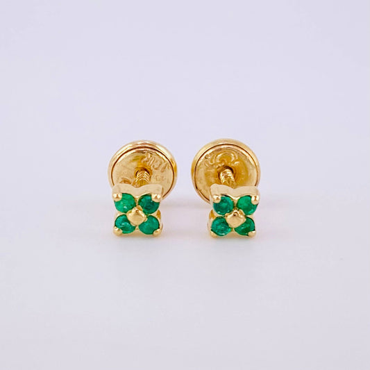 Topos Flor Cuatro Petalos Esmeraldas 10pts 0.95g / 3.9mm Oro Amarillo 18K