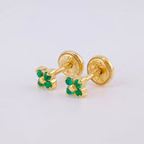 Topos Flor Cuatro Petalos Esmeraldas 10pts 0.95g / 3.9mm Oro Amarillo 18K