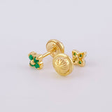 Topos Flor Cuatro Petalos Esmeraldas 10pts 1g / 3.9mm Oro Amarillo 18K