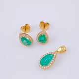 Topos Set Lágrimas Hallo con Dije Esmeraldas 2.23qts Diamantes 34pts 3.3g / 10.9mm Oro Amarillo 18K