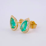 Topos Set Lágrimas Hallo con Dije Esmeraldas 2.23qts Diamantes 34pts 3.3g / 10.9mm Oro Amarillo 18K