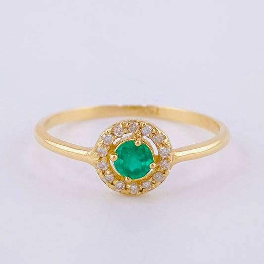 Anillo Destello Real Esmeraldas 18Pts, Diamantes 3Pts 1.45 g / T7 Oro Amarillo 18K