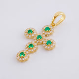 Dije Cruz Tupida Esmeraldas 37Pts, Diamantes 60Pts 3.5 g / 4 cm Oro Amarillo 18K