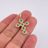 Dije Cruz Tupida Esmeraldas 37Pts, Diamantes 60Pts 3.5 g / 4 cm Oro Amarillo 18K