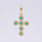 Dije Cruz Tupida Esmeraldas 37Pts, Diamantes 60Pts 3.5 g / 4 cm Oro Amarillo 18K